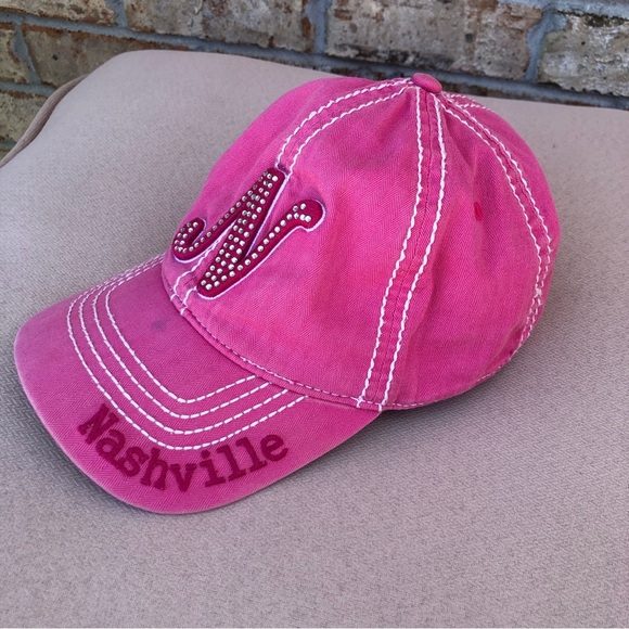 Robin Ruth 100% Cotton Pink Nashville Baseball Hat Cap Rhinestone Adjustable - Picture 4 of 12